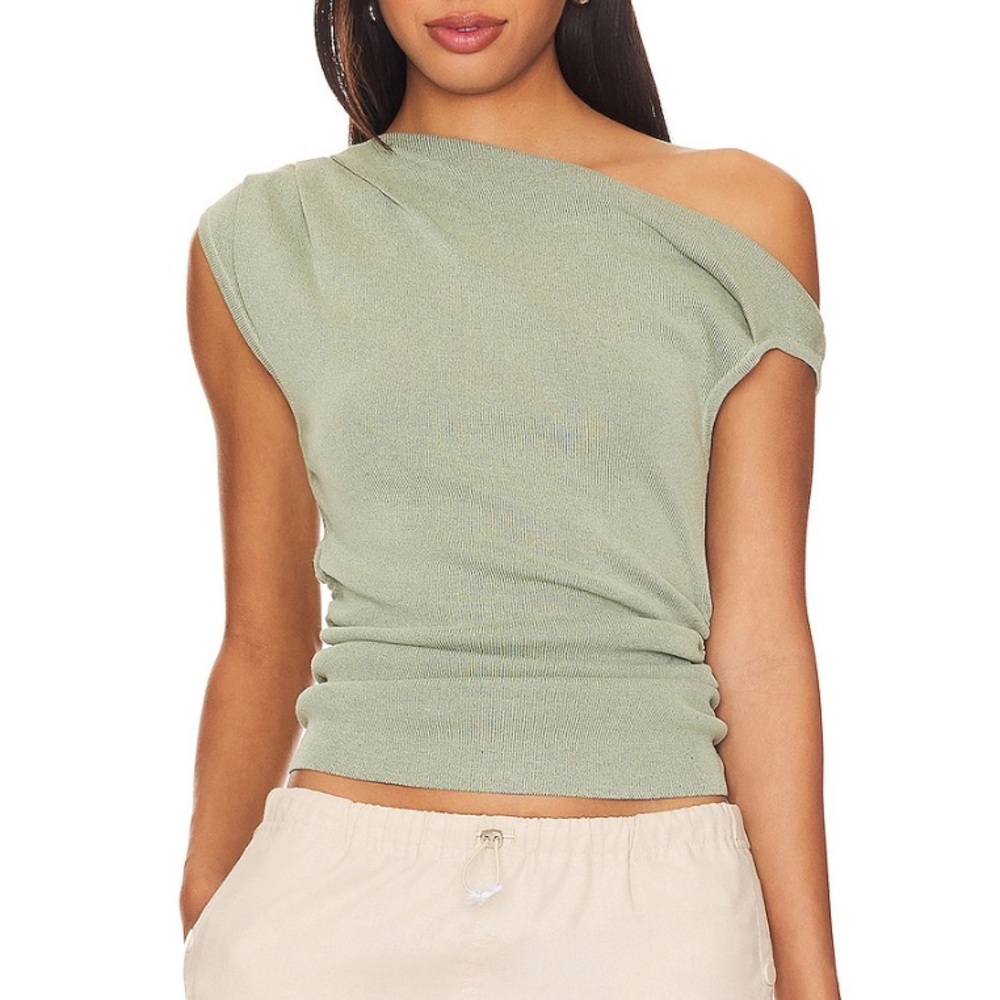 Lioness Sin One-Shoulder Top in Sage